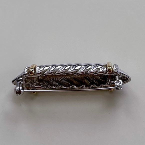Silver and Gold Tone Bar Brooch - Classic 90s - Picture 5 of 6